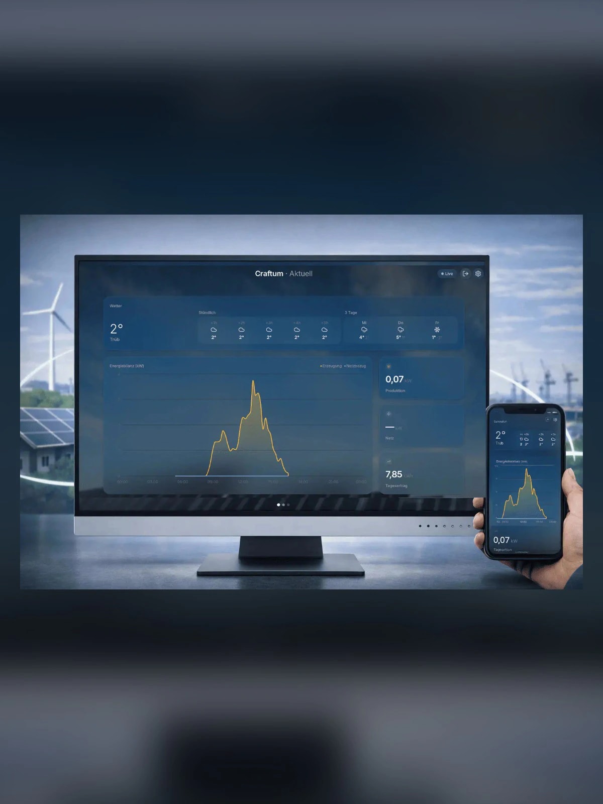 Craftum Pulse Dashboard mit Live-Erzeugung der Solaranlage